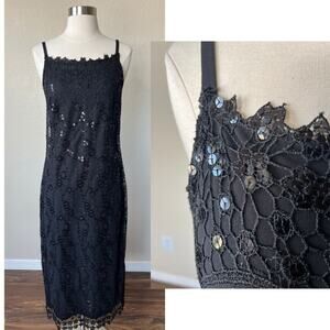 Vintage 90s Carole Little Black Midi Slip Dress Size 4